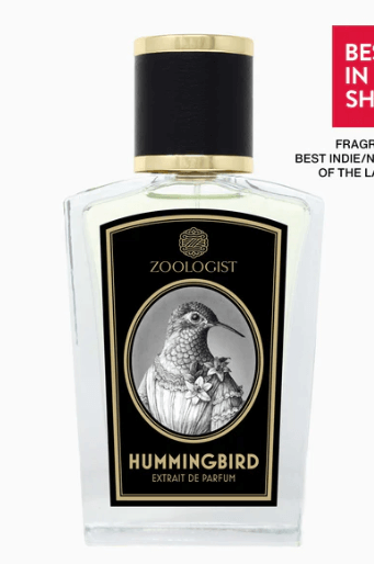 ZOOLOGIST HUMMINGBIRD 향수 병이 보입니다. 정면으로 보이고 있습니다.